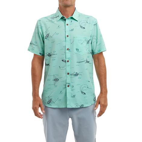 Pelagic Dockside Short Sleeve Button-down Aqua Men's Shirt