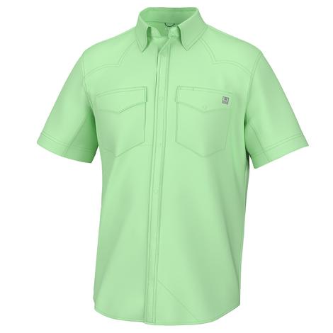 Huk Diamond Back Patina Green Short Sleeve Button-Down Men's Shirt