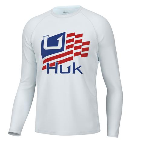 Huk Pursuit Huk Stripes USA Graphic White Long Sleeve Men's Shirt