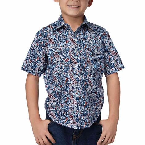 Roper Amarillo Collection Blue River Paisley Boy's Snap Short Sleeve Shirt 