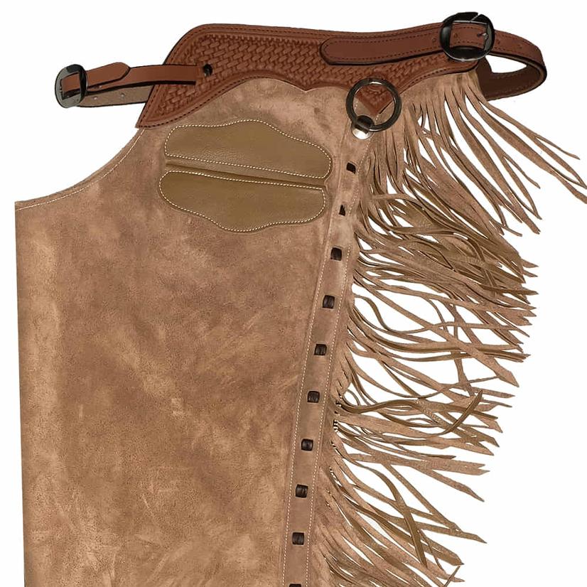STT Exclusive Basketweave Border Versatility Chaps with Buckle Closure and Pocket LIGHTBROWN