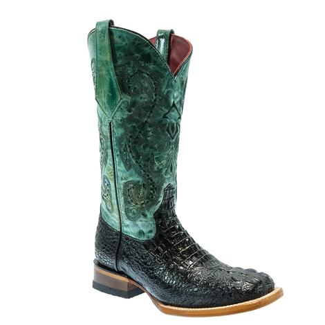 Ferrini Black Crocodile with Teal Accent Women's Boots