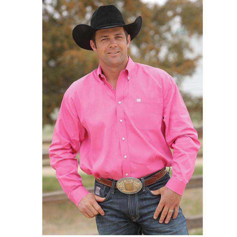  Cinch Mens Hot Pink Button Down Longsleeve Shirt