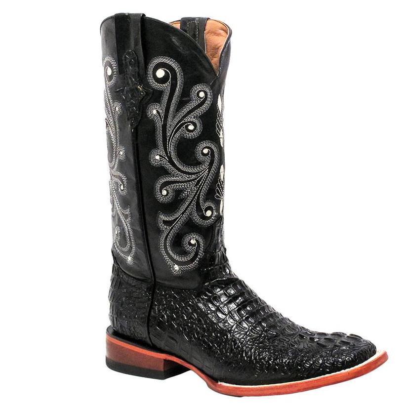  Ferrini Mens Black Caiman Crocodile Print Cowboy Boots