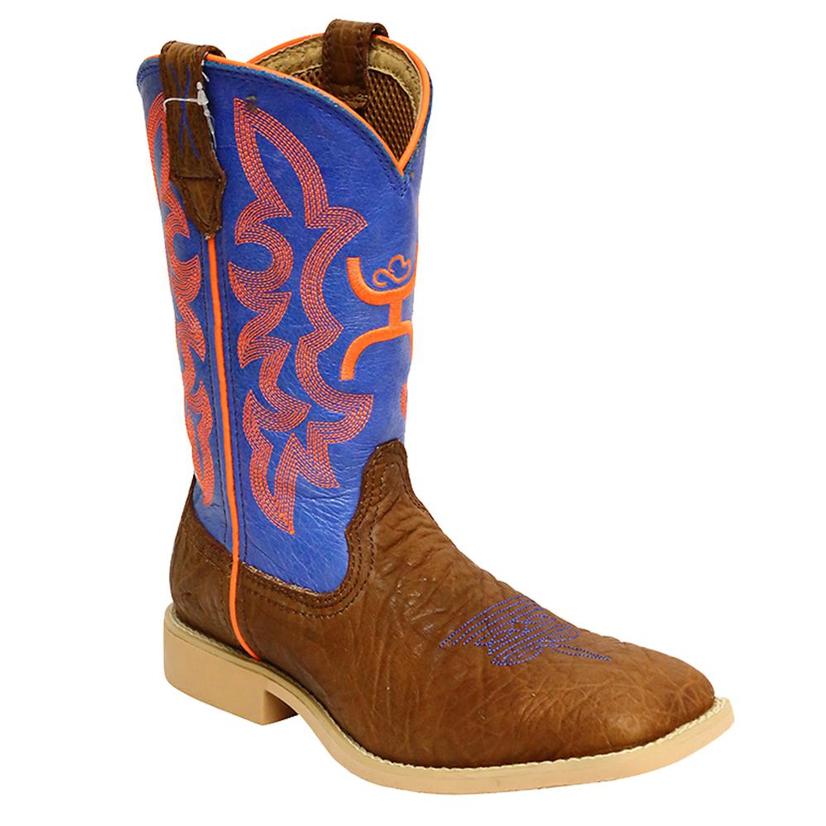  Twisted X Kid's Hooey Blue And Orange Narrow Square Toe Boots