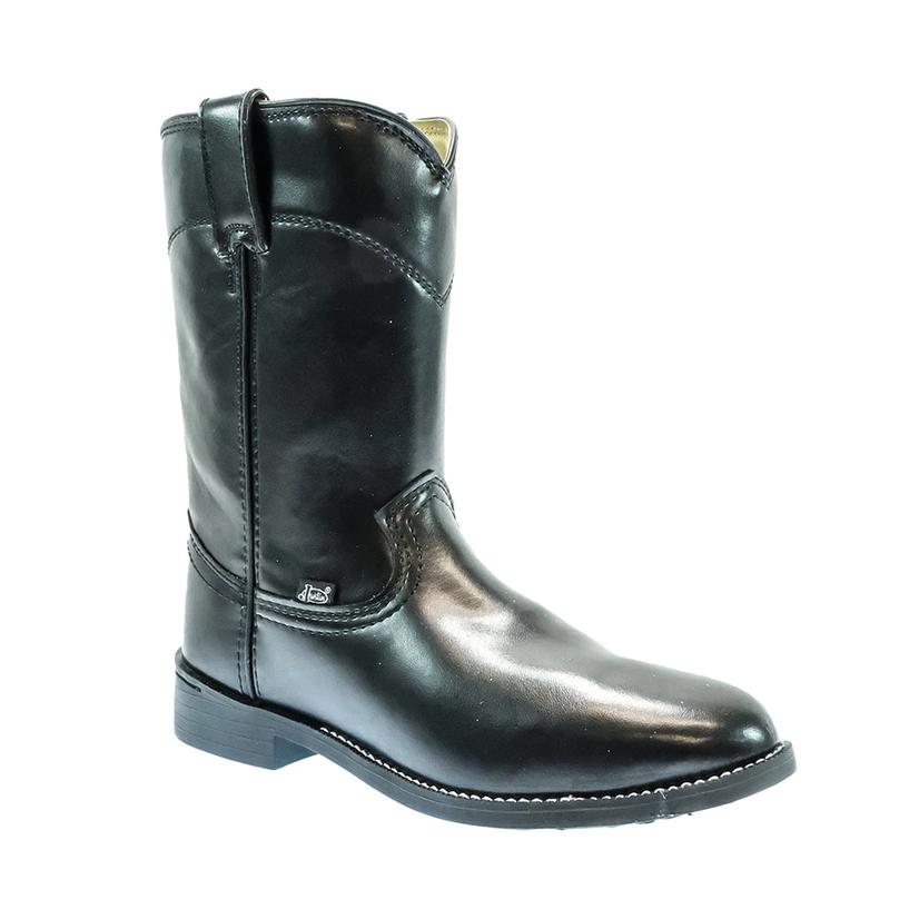  Justin Mens Classic Black Leather Roper Cowboy Boots