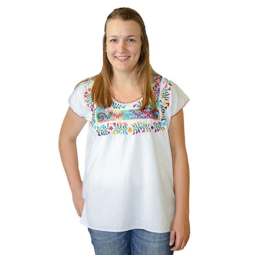 Corralitos Womens Floral Embroidered Top