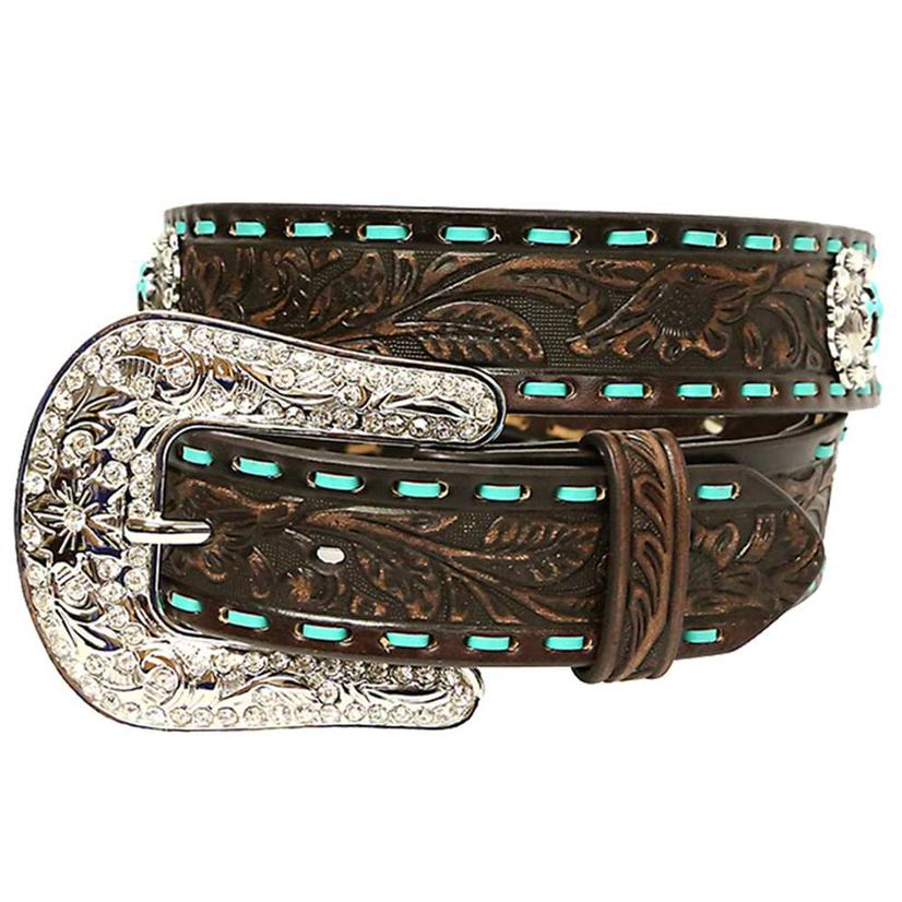  Nocona Womens Dark Brown And Turquoise Lace Stitch Belt