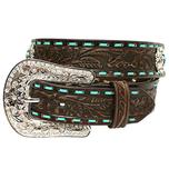 Nocona Womens Dark Brown and Turquoise Lace Stitch Belt