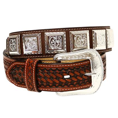 New Mens Western Cowboy Cowgirl Gold Longhorn Prayman Shiny Leather Belt