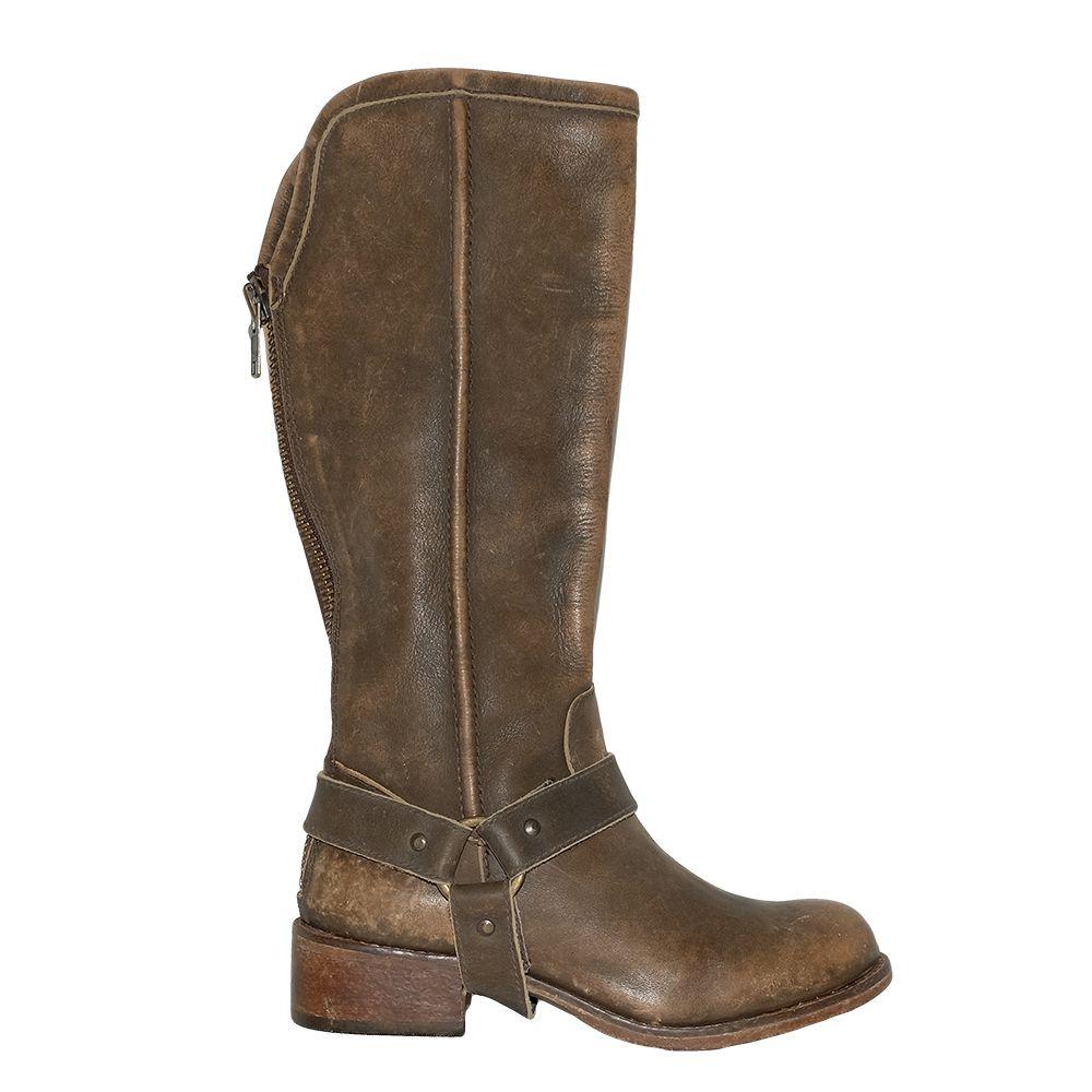 Distressed Tall Brown Harness Strap Boots