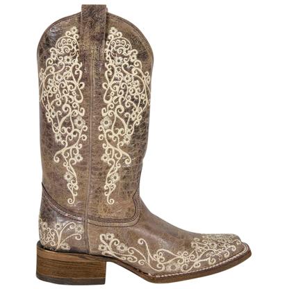 Corral Womens Crater Bone Embroidered Cowgirl Boots