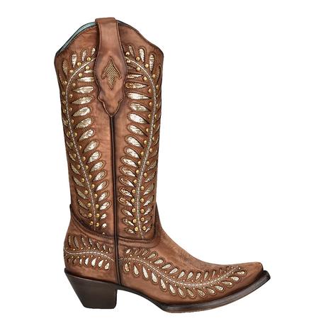 Corral Tan and Gold Inlay Women's Boots