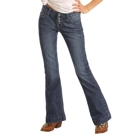 Rock & Roll Cowgirl Dark Vintage Trouser Girl's Jeans