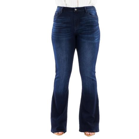 Kancan Dark Wash Plus Size Women's Flare Jeans 