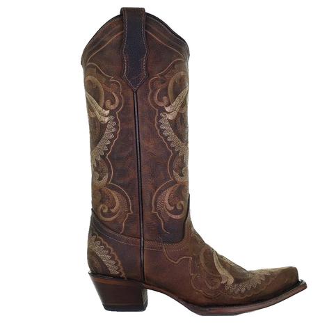 Corral Nut Embroidered Snip Toe Women's Boots