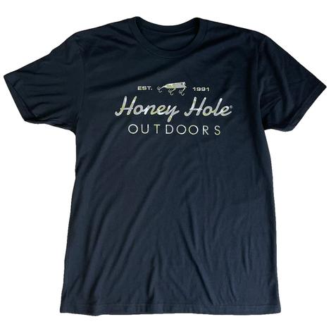 Honey Hole Black Performance OG Cursive Short Sleeve Men's Shirt 
