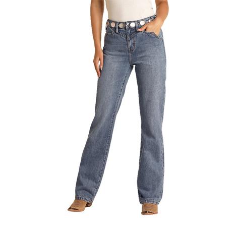 Rock & Roll Cowgirl Medium Wash High Rise Women's Bootcut Jean