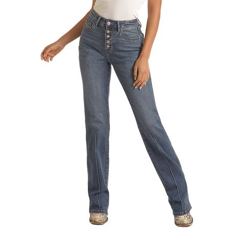 Rock & Roll Women's Button Fly High Rise Medium Vintage Bootcut Jeans