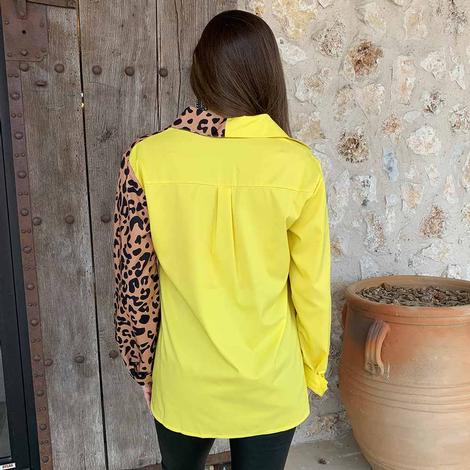 South Texas Tack Women's Yellow Cheetah Long Sleeve Blouse