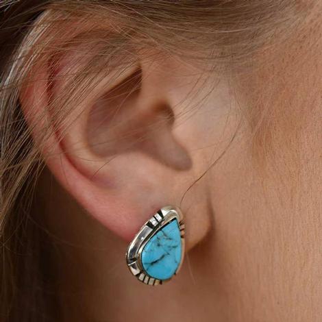 Silver and Turquoise Teardrop Stud Earrings