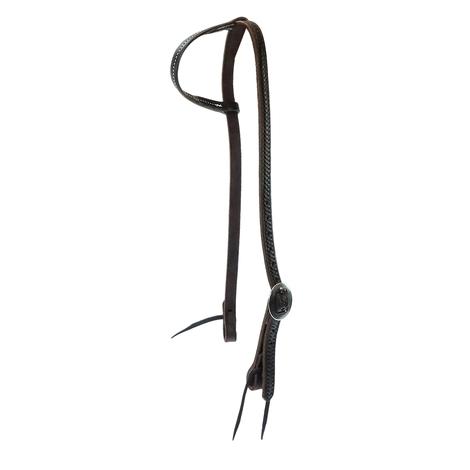 South Texas Tack Saddle Shop 5/8" Tooled Slide Ear Chocolate Leather Headstall